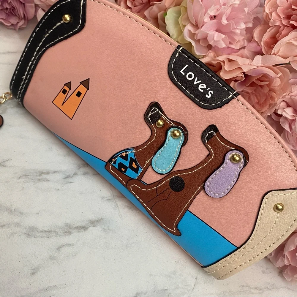 Silly Cartoon Dog Pink Vegan Leather Clutch Wallet - Picture 4 of 16